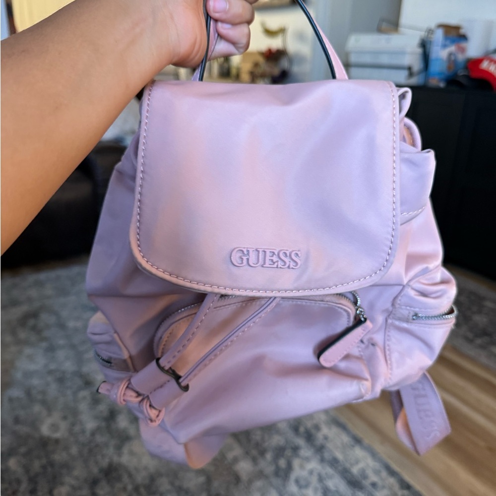 Guess Pink Quilted Backpack with Silver Hardware
